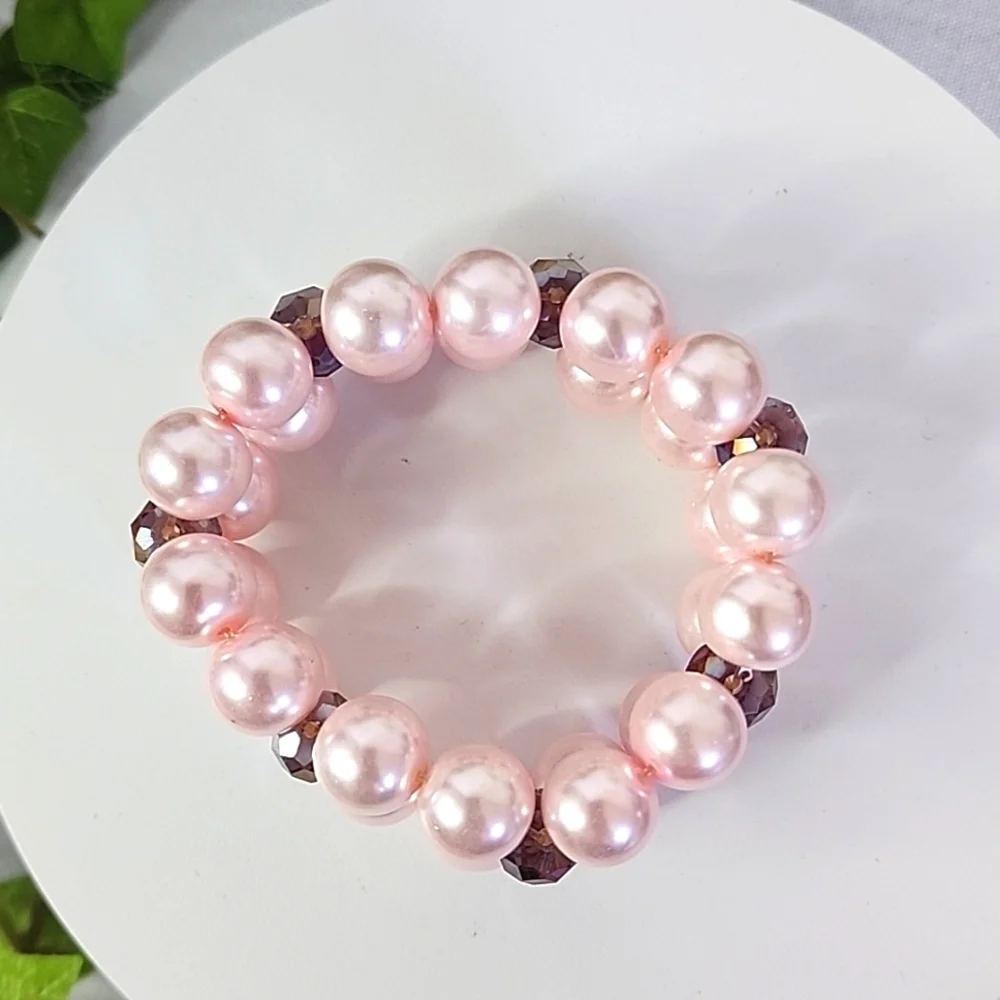 Handcrafted Pink Glass Pearl with Purple AB Crystal Beads